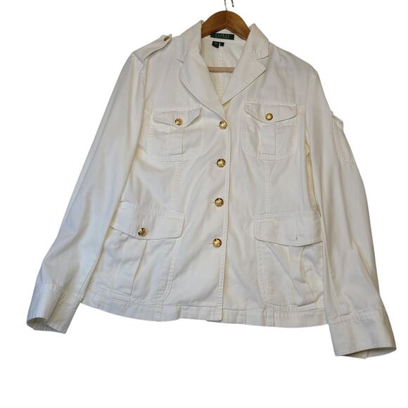 Lauren Ralph Lauren Women's Ivory Officer Utility Jacket Gold Buttons Large - Picture 1 of 10
